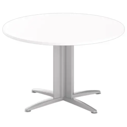 Table r&eacute;union ronde diam. 116cm blanc/aluminium 