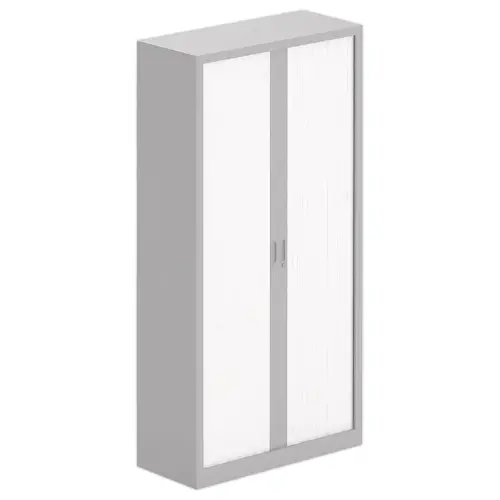 Armoire haute &agrave; rideaux m&eacute;talliques - 198 x 100 cm - Blanc et alu 