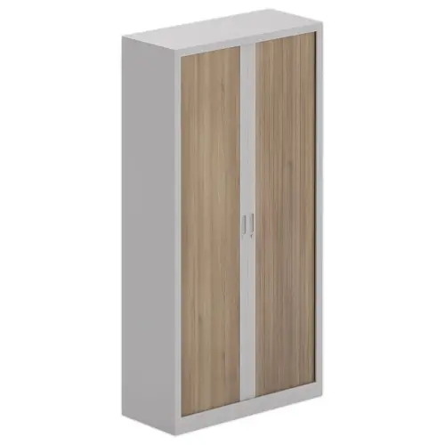 Armoire haute à rideaux métalliques - 198 x 100 cm - Noyer et alu