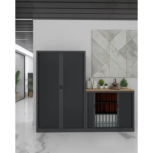 Armoire basse à rideaux – 100 x 120 cm – Anthracite