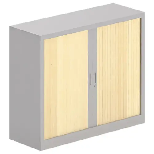 Armoire basse &agrave; rideaux - 100x120 cm - Alu/h&ecirc;tre 