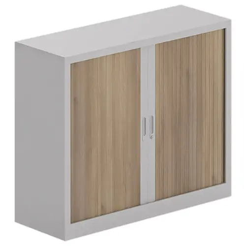 Armoire basse &agrave; rideaux - Alu et noyer - 100x120 cm 