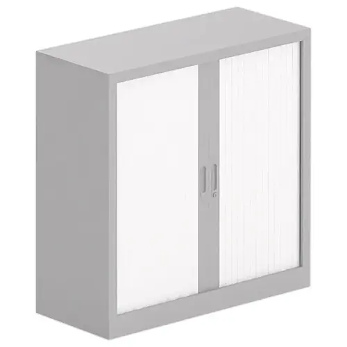 Armoire basse à rideaux métalliques - 100 x 100 cm - Alu / blanc