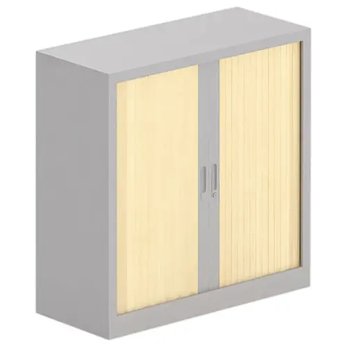 Armoire basse métallique - 100 x 100 cm - Alu / hêtre