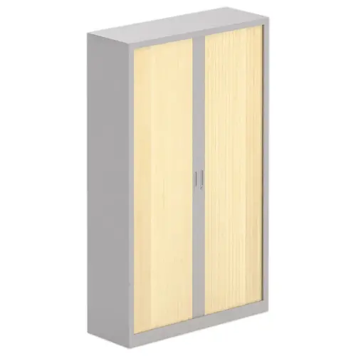 Armoire haute à rideaux 198 x 120 cm - Alu/hêtre