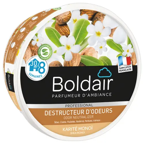 Gel solide destructeur d'odeur - Karit&eacute; mono&iuml; - 300 g - BOLDAIR 