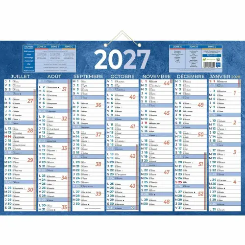 5 Calendriers banque Bleu 13 mois - 54x38,5 cm - BOUCHUT GRANDREMY 