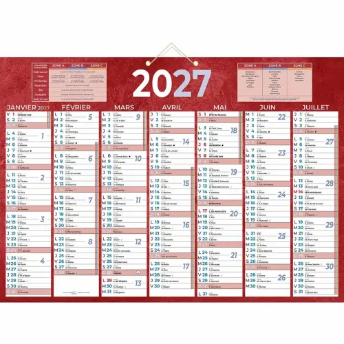 5 Calendriers banque - Rouge - 13 mois - 54x38,5 cm - Janvier &agrave; d&eacute;cembre - BOUCHUT GRANDREMY 