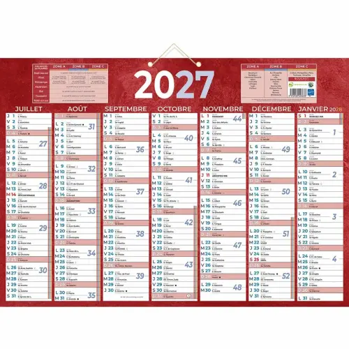 5 Calendriers banque - Rouge - 13 mois - 54x38,5 cm - Janvier &agrave; d&eacute;cembre - BOUCHUT GRANDREMY 
