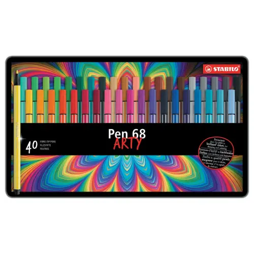 40 Feutres de coloriage Pen 68 - Pointe moyenne - Bo&icirc;te m&eacute;tal - STABILO 