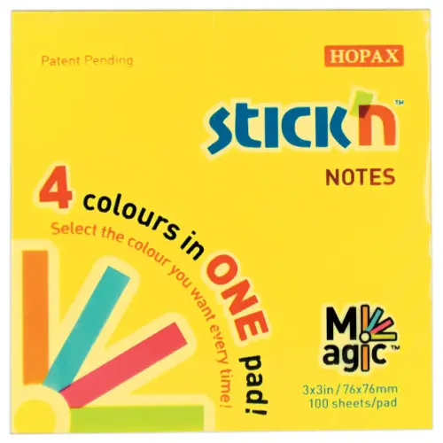 Notes repositionnables 76 x 76 mm - 4 couleurs - STICK'N