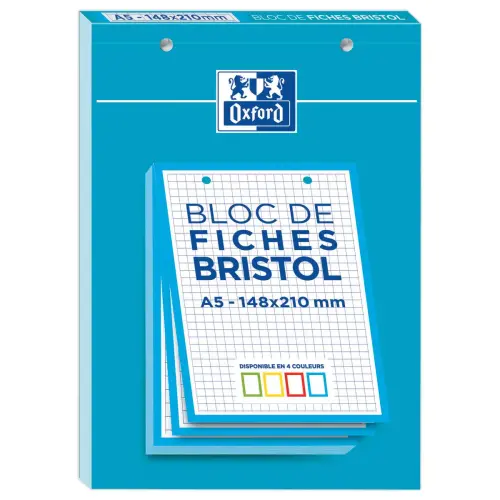 Bloc de 30 feuilles de fiches bristol bleues A5 5x5