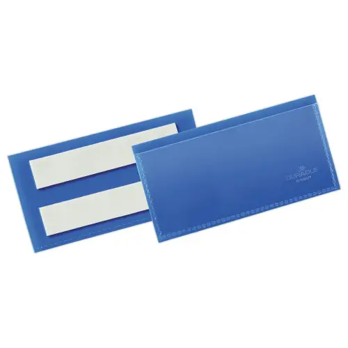 50 Pochettes porte-&eacute;tiquettes - 10 x 3,8 cm - 2 bandes adh&eacute;sives permanentes - Bleu - DURABLE 