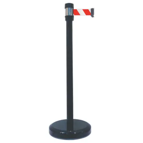 Poteau à sangle - Noir avec sangle rouge et blanche - VISO