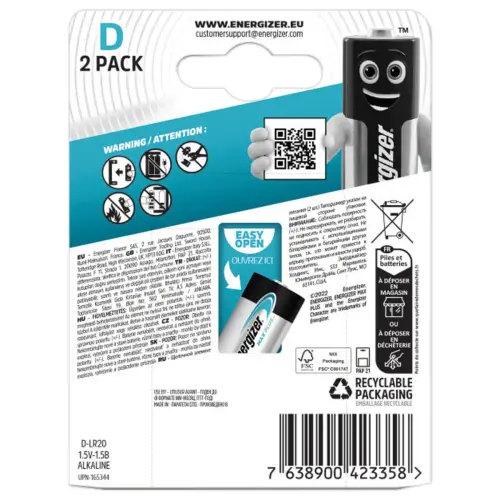 2 Piles alcalines LR20 (D) Max Plus - ENERGIZER