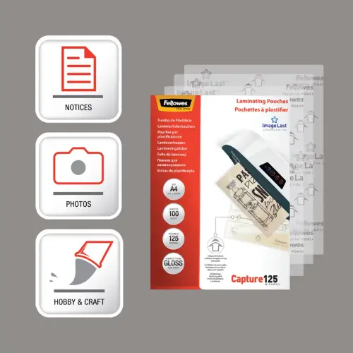 100 Pochettes de plastification ImageLast brillantes - A4 - 125&micro; - Fellowes 