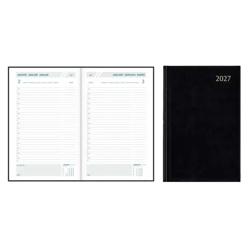 Agenda journalier carr&eacute;  Folio FA211 1jour/page 14X21 cm Noir - Janvier &agrave; d&eacute;cembre - AURORA 