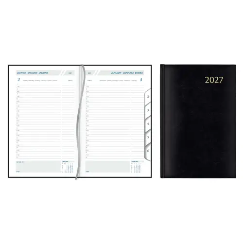 Agenda journalier carr&eacute;  Daily de Luxe 1 jour/page 14x21cm Noir - Janvier &agrave; d&eacute;cembre - AURORA 