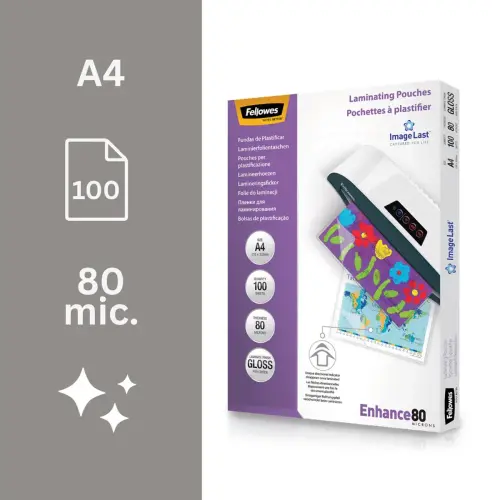 100 Pochettes de plastification brillantes ImageLast - A4 - 80µ - Fellowes