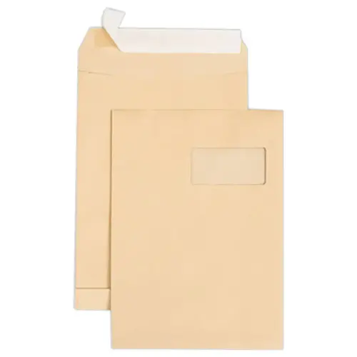 250 Pochettes autocollantes - 220 x 315 mm - Kraft 90g - Avec fenêtre - IPC BONG
