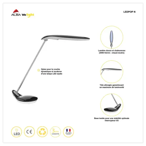 Lampe led Poppins noir