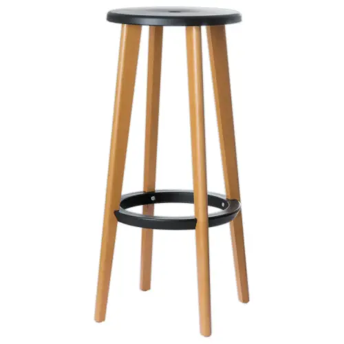 2 Tabourets WOODY pied h&ecirc;tre assise noire 