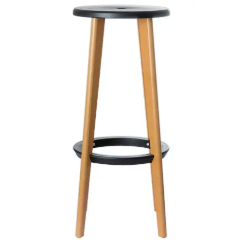 2 Tabourets WOODY pied hêtre assise noire montés