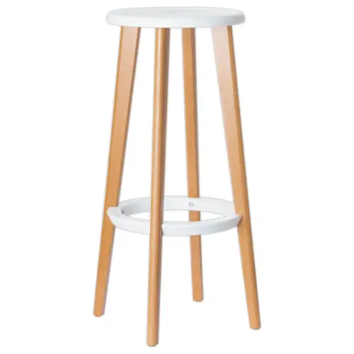 2 Tabourets WOODY pied hêtre assise blanche montés