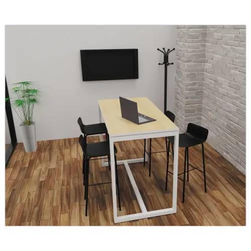 Table haute Easydesk - 150 x 75 cm - Pied blanc et plateau hêtre - PAPERFLOW