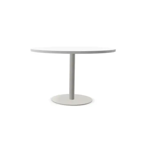 Table ronde diam 116 cm plateau blanc pied argent pied tulipe