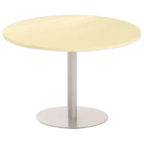 Table ronde diam 116 cm plateau h&ecirc;tre pied argent pied tulipe 