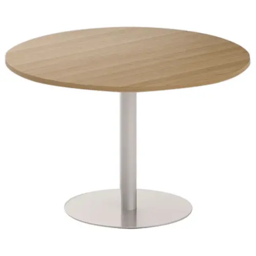 Table ronde diam 116 cm plateau noyer pied argent pied tulipe