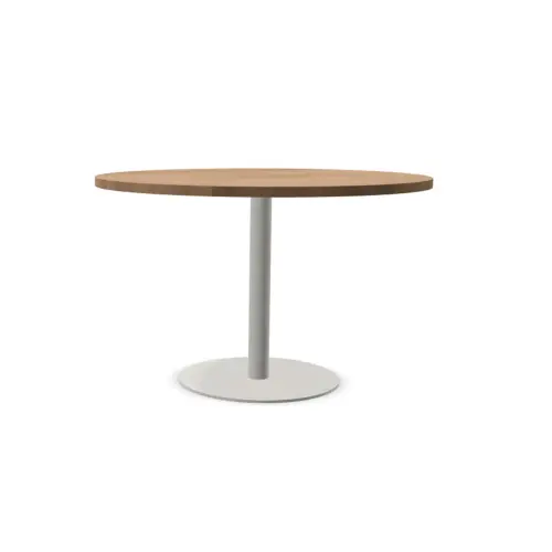 Table ronde diam 116 cm plateau noyer pied argent pied tulipe