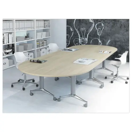 Table rabattable avec roulettes - 150x70 - H&ecirc;tre/alu 