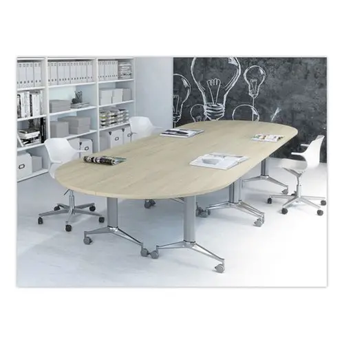 Table rabattable avec roulettes - 190 x 70 cm - Hêtre et alu - Angle à gauche
