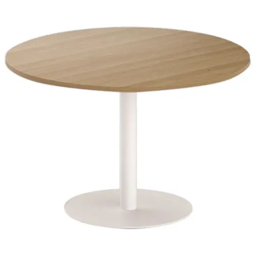 Table ronde diam 116 cm plateau noyer pied blanc pied tulipe 