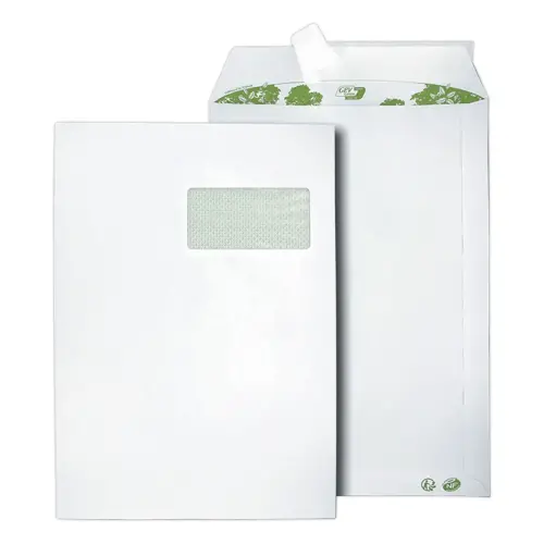 250 Pochettes blanches bande siliconée - 229x324 mm - avec fenêtre - 90g - GPV GREEN ERA PURE