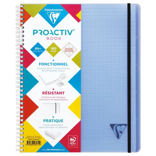 Cahier spirale A4+ Proactiv'Book - Ligné - CLAIREFONTAINE