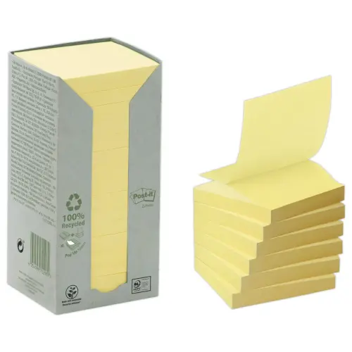 16 Notes repositionnables recyclées - 76x76 mm - jaune - POST IT