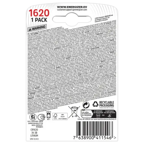 Pile lithium Miniature CR1620 - 3V - ENERGIZER