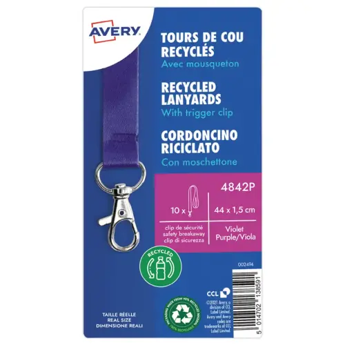 10 Tours de cou recyclés - Avec mousqueton - Violet - Avery