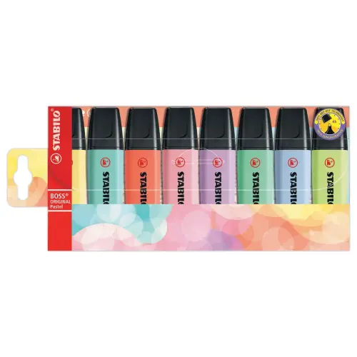8 Surligneurs BOSS ORIGINAL Pastel - Pointe biseautée - Coloris assortis - STABILO