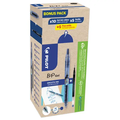 10 Stylos bille gel rétractable + 10 recharges ( dont 5 gratuites) pointe moyenne bleu - PILOT