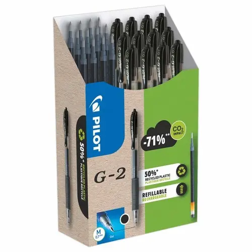 12 Stylos bille gel rétractable G2 + 12 (dont 6 gratuites) recharges - Noir - PILOT
