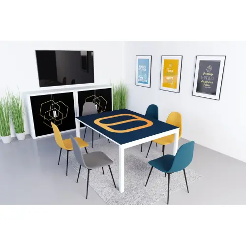 2 Chaises MUST H87 x P54 x L45 cm pied noir assise safran mont&eacute;es 