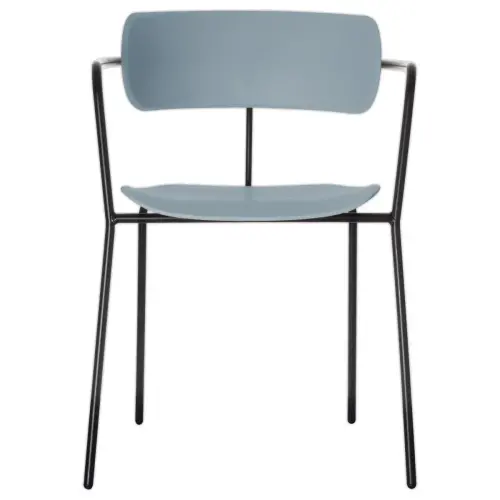 2 Chaises bistro pieds noirs assise bleue mont&eacute;es 