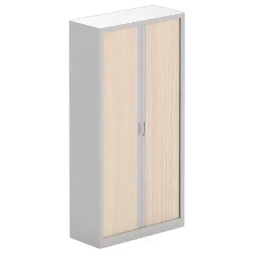 Armoire haute m&eacute;tallique - 198 x 100 cm - Aluminium/acacia clair 