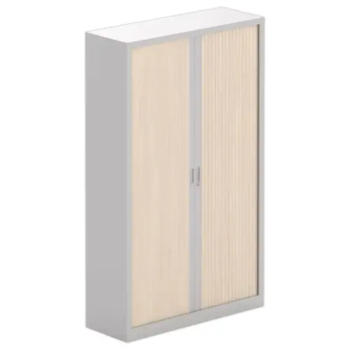 Armoire haute &agrave; rideaux - 198 x 120 cm - Alu/acacia clair 