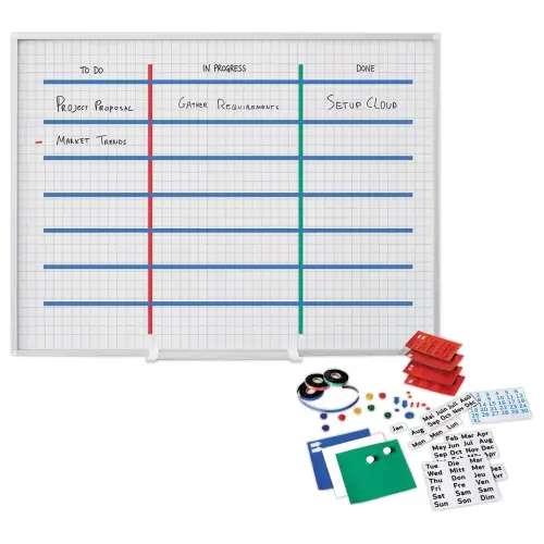 Planning magnétique Kanban - 120 x 90 cm - Cases 25 mm - BI-OFFICE