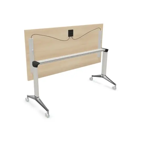 Table rabattable &agrave; roulettes - 150 x 70 cm - Acacia/alu 